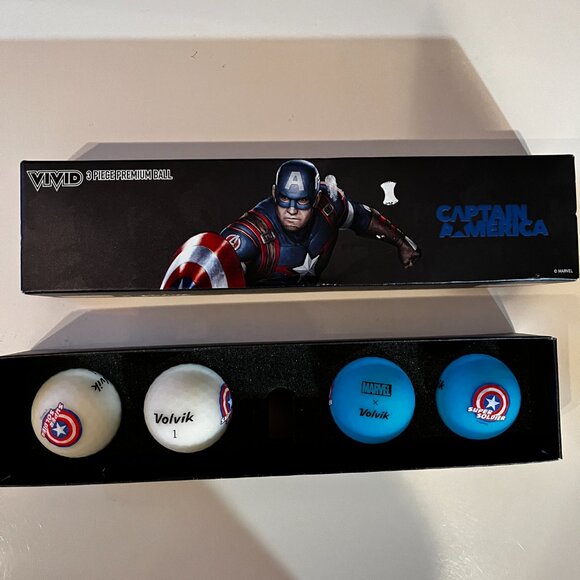 Golf Balls:  Marvel Captain America - Volvik Balls - (Missing Ball Marker!) hg/x - Picture 1 of 9